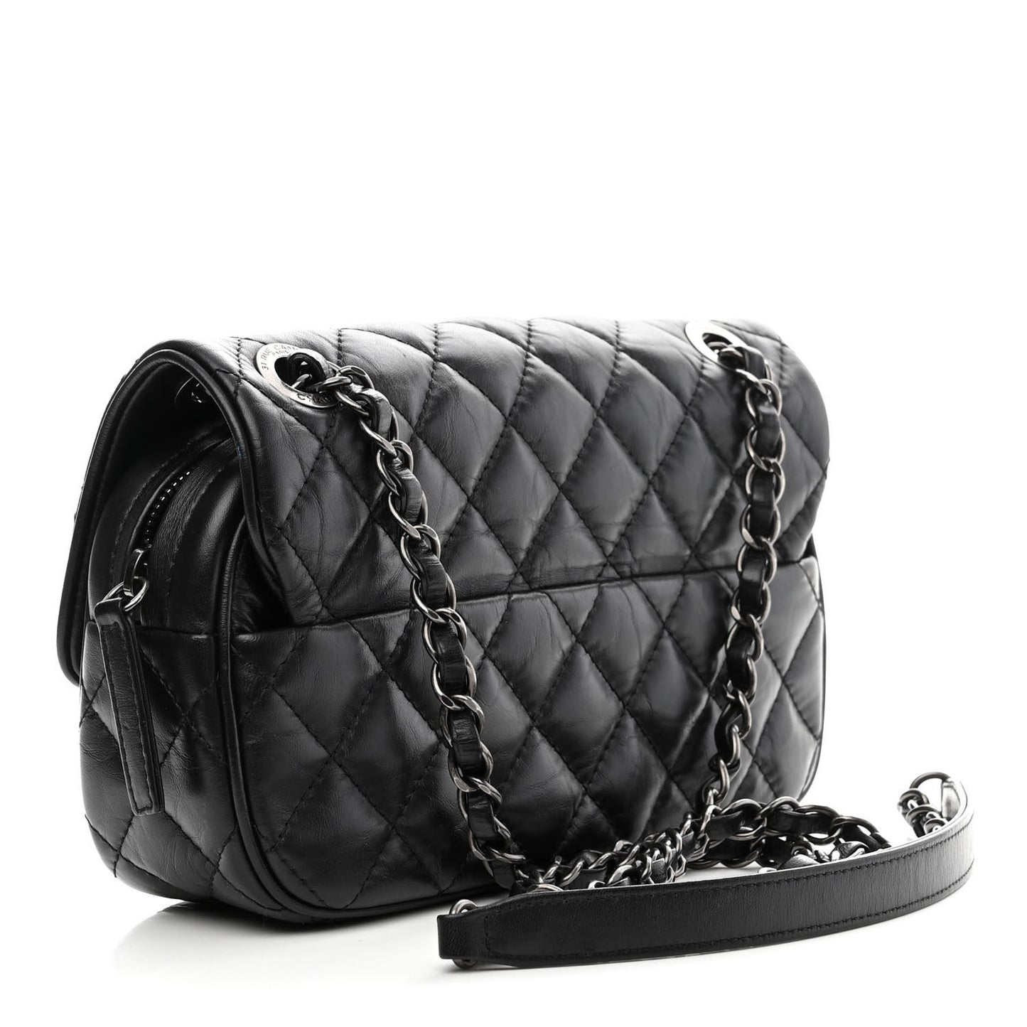 Aged Calfskin Quilted Small Easy Flap Black