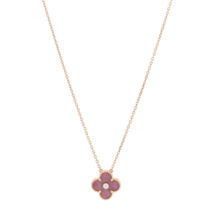 Van Cleef & Arpels 18K Rose Gold Diamond Rhodonite Vintage Alhambra Pendant Necklace 1 of 4