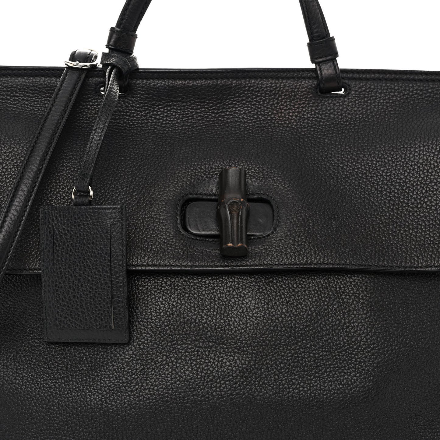 Pebbled Calfskin Large Bamboo Daily Top Handle Bag Black