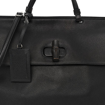 Gucci Pebbled Calfskin Large Bamboo Daily Top Handle Bag Black 8 of 11