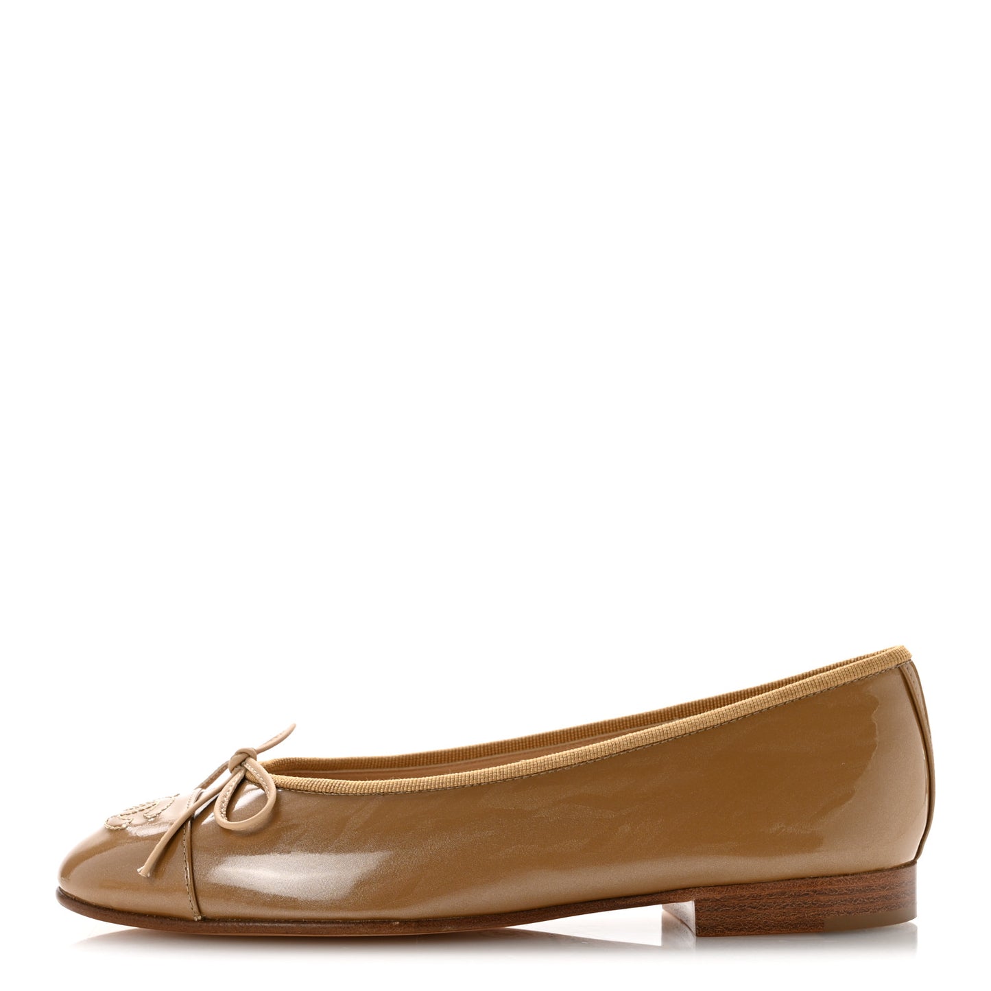Patent Calfskin CC Cap Toe Ballerina Flats 36 Gold