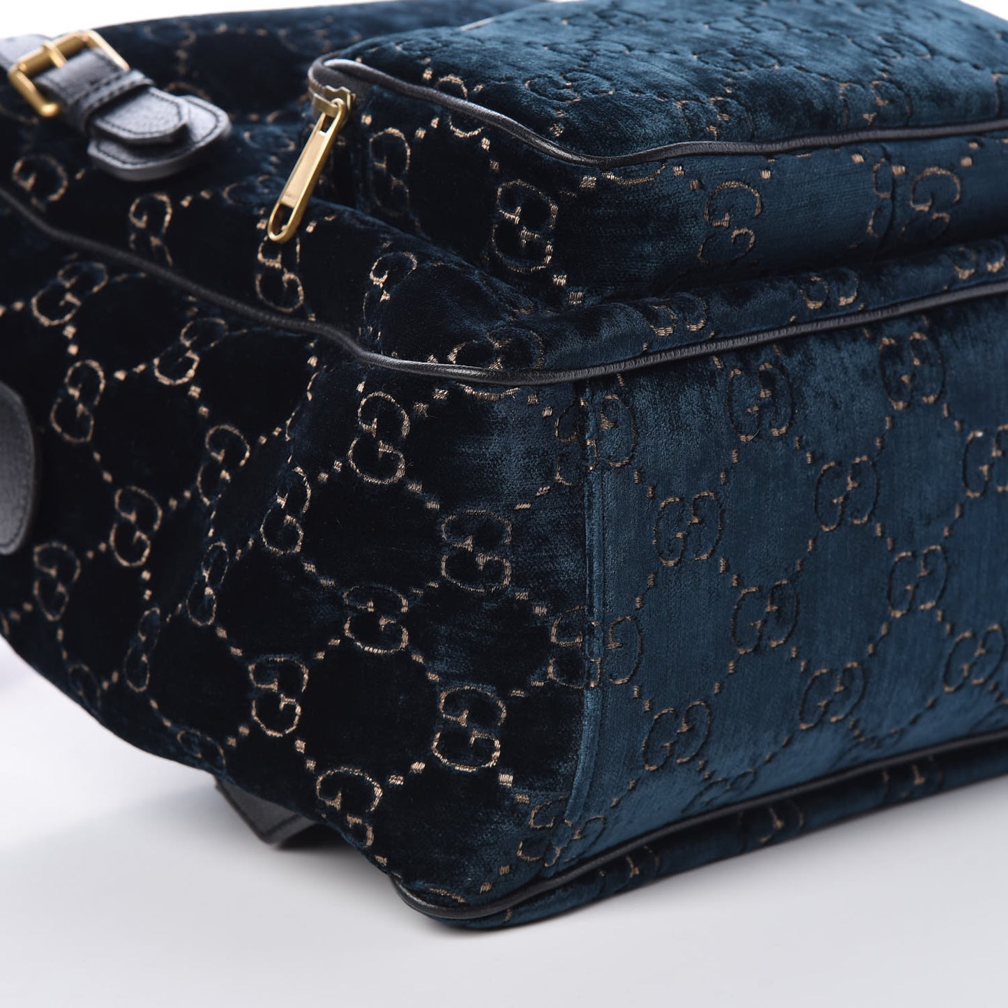 Velvet GG Monogram Textured Calfskin Web Small Double Buckle Backpack Blue Beige Black