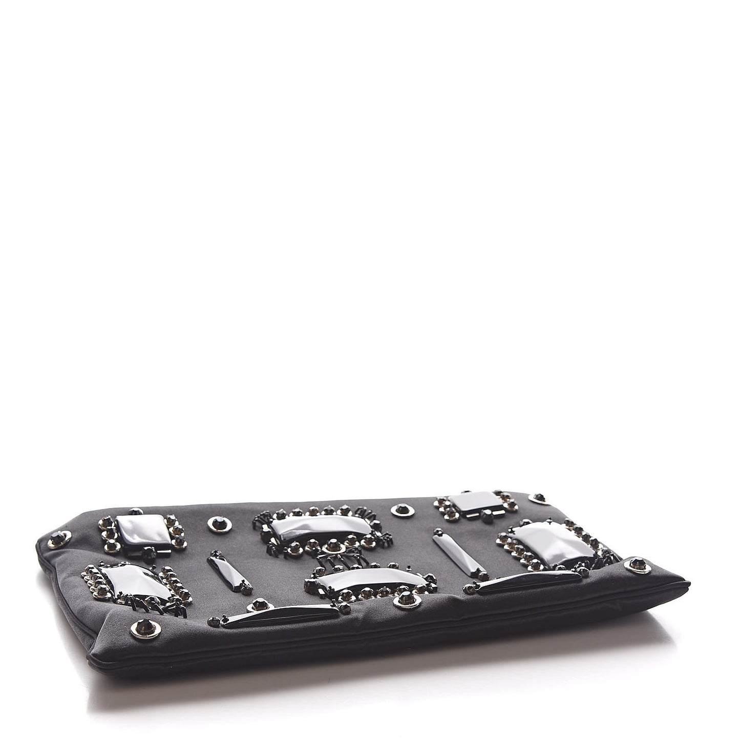 Satin Swarovski Crystal Embroidered Flat Clutch Black