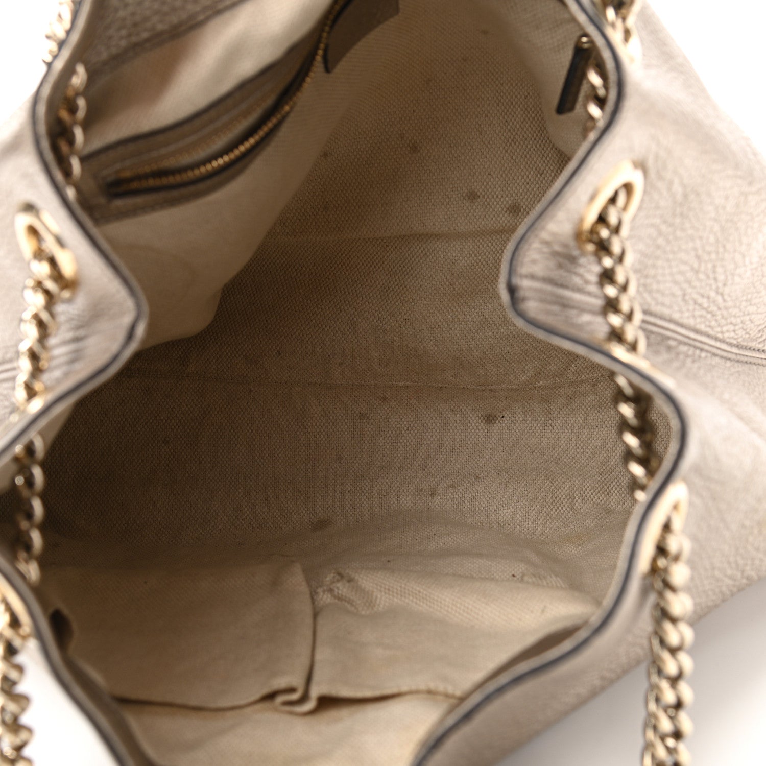Gucci Metallic Pebbled Calfskin Medium Soho Chain Shoulder Bag Golden Beige 4 of 10