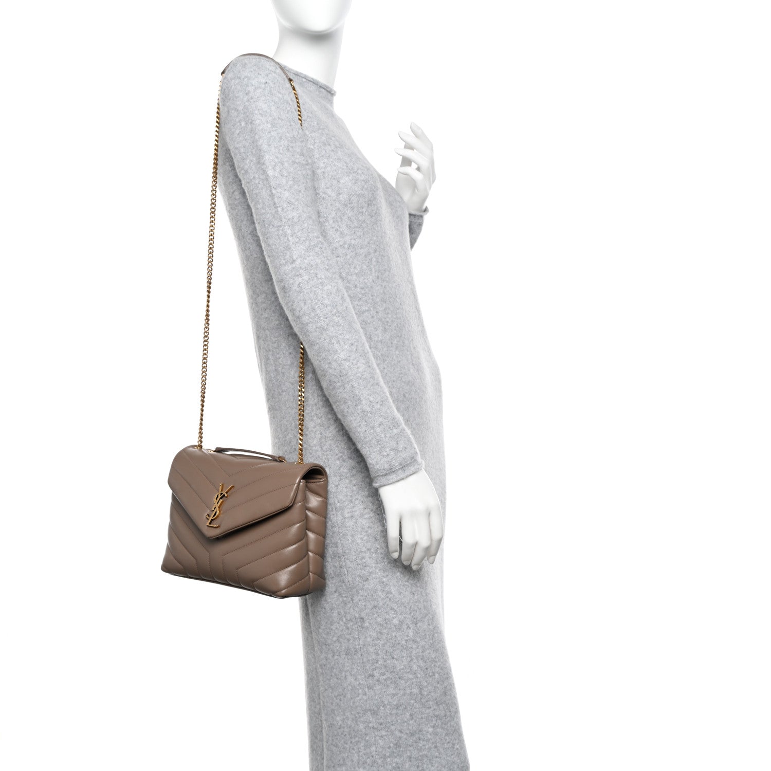 Saint Laurent Calfskin Y Quilted Monogram Small Loulou Chain Satchel Taupe 2 of 12