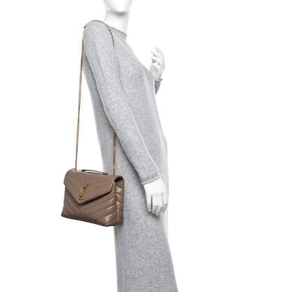 Saint Laurent Calfskin Y Quilted Monogram Small Loulou Chain Satchel Taupe 2 of 12