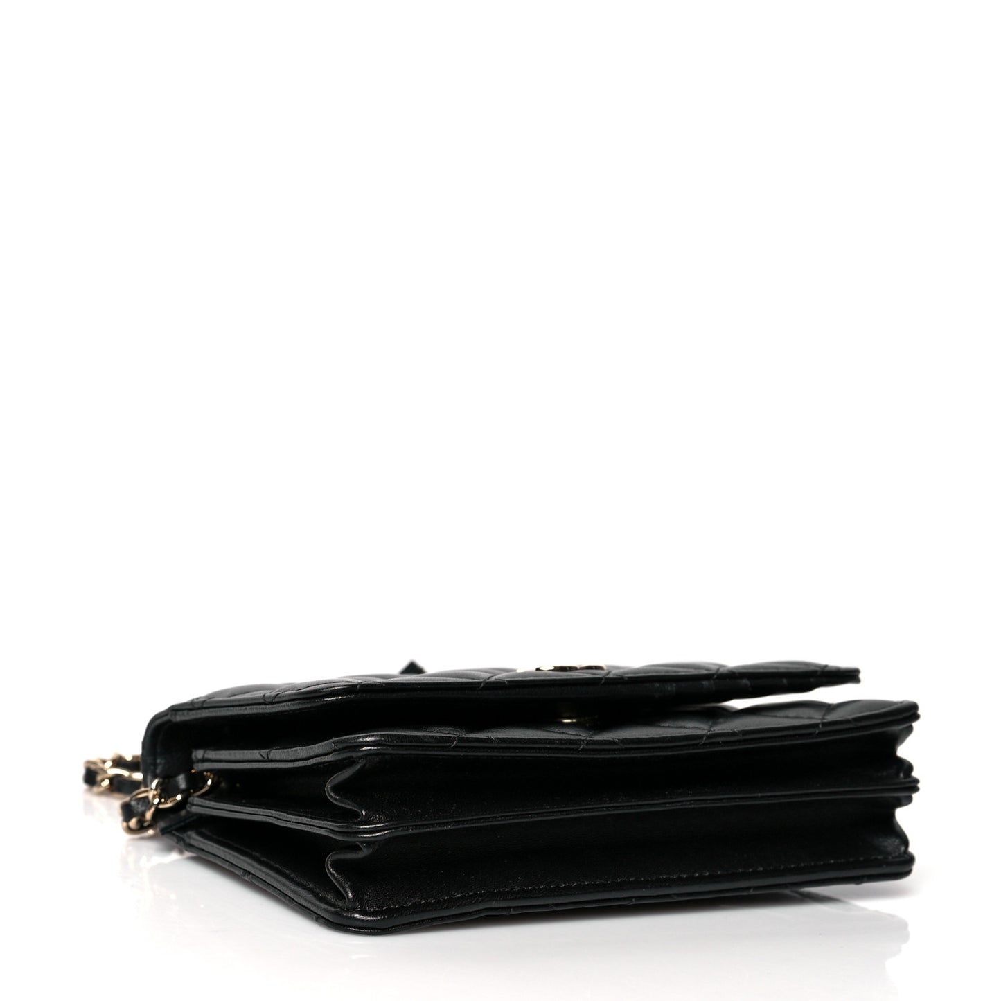 Lambskin Quilted Mini Camellia Bow Wallet On Chain WOC Black