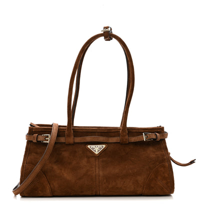 Prada Suede Triangle Medium Bonnie Shoulder Bag Cacao 1 of 15
