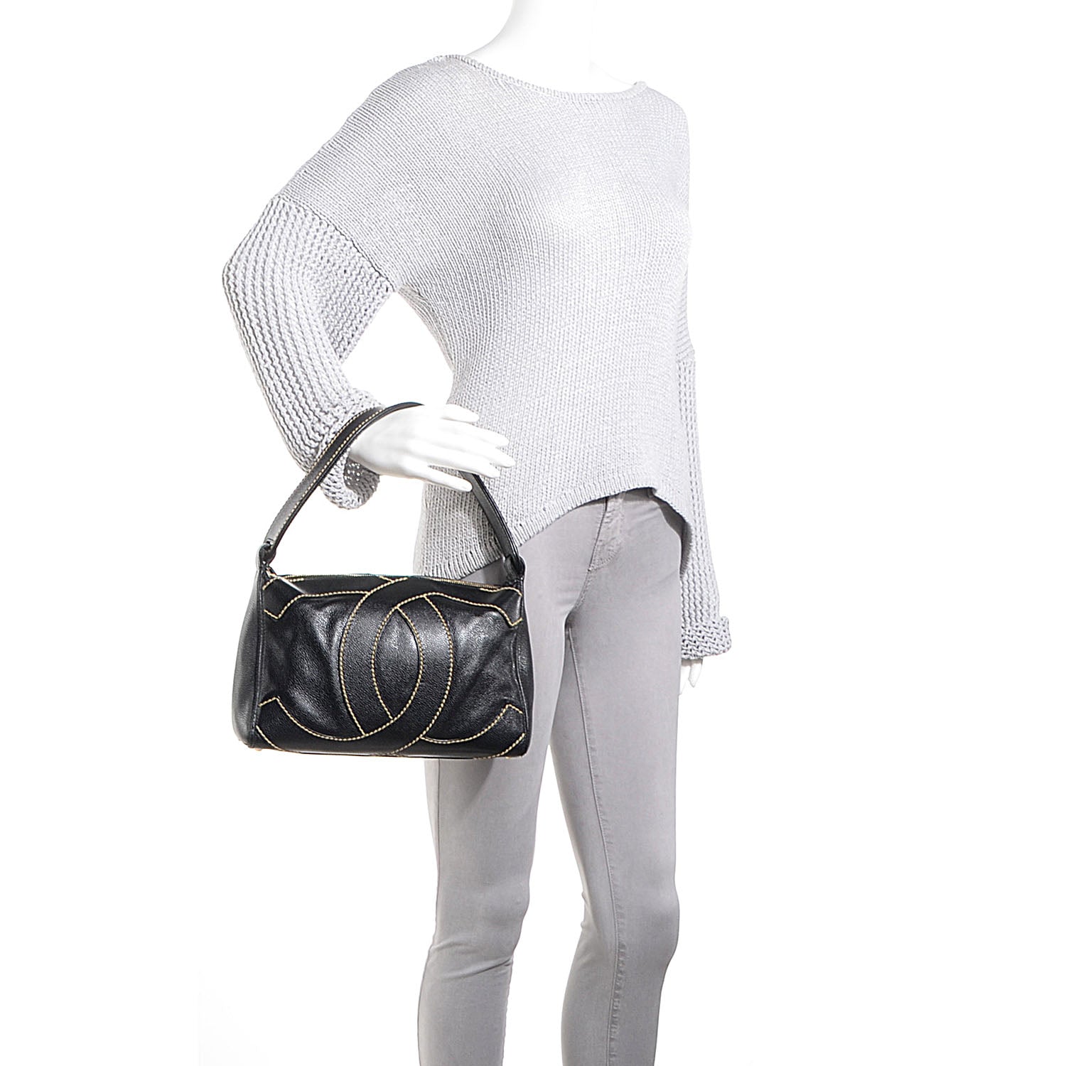 Chanel Caviar CC Stitched Medium Hobo Black 2 of 7