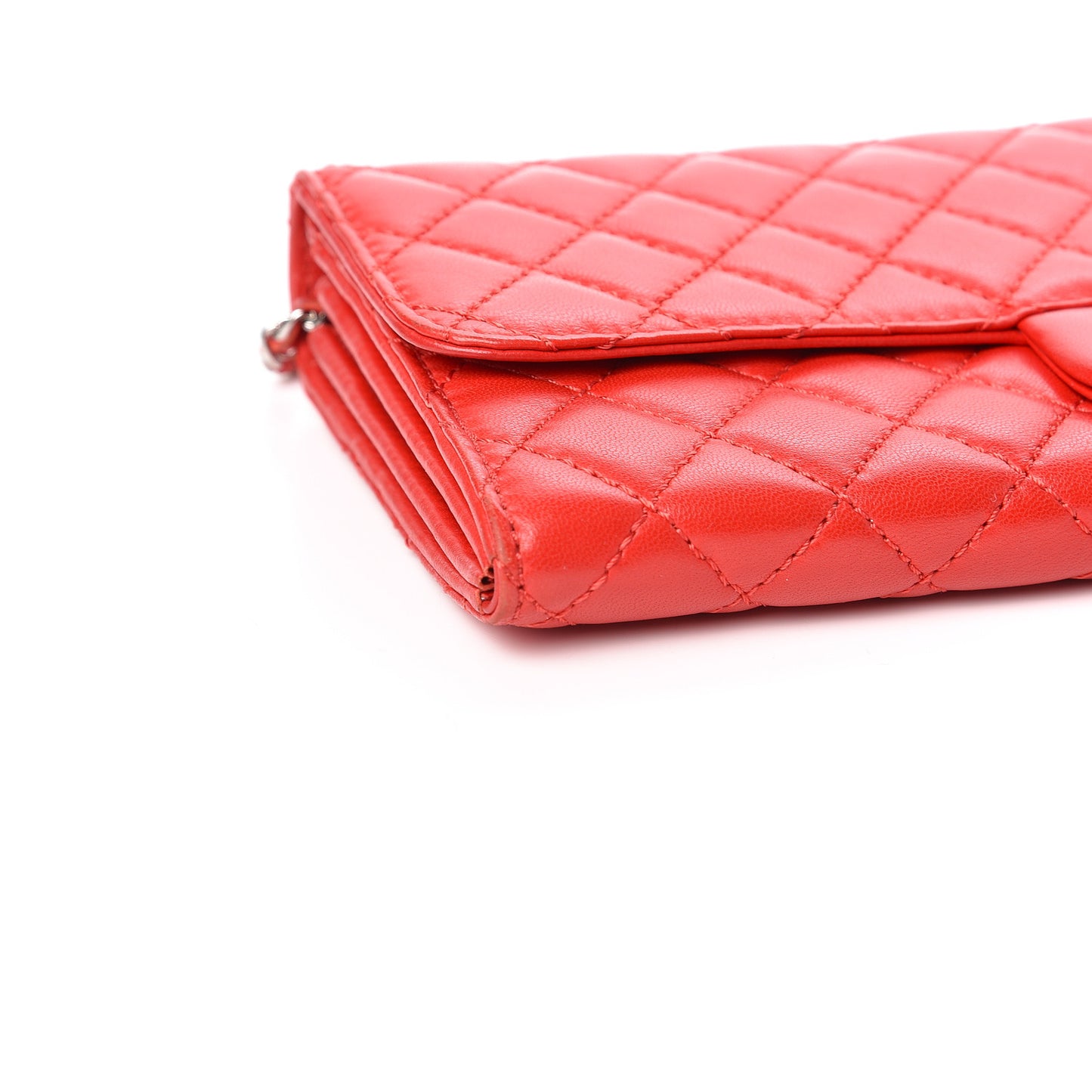 Lambskin Quilted Chain Clutch Flap Light Red