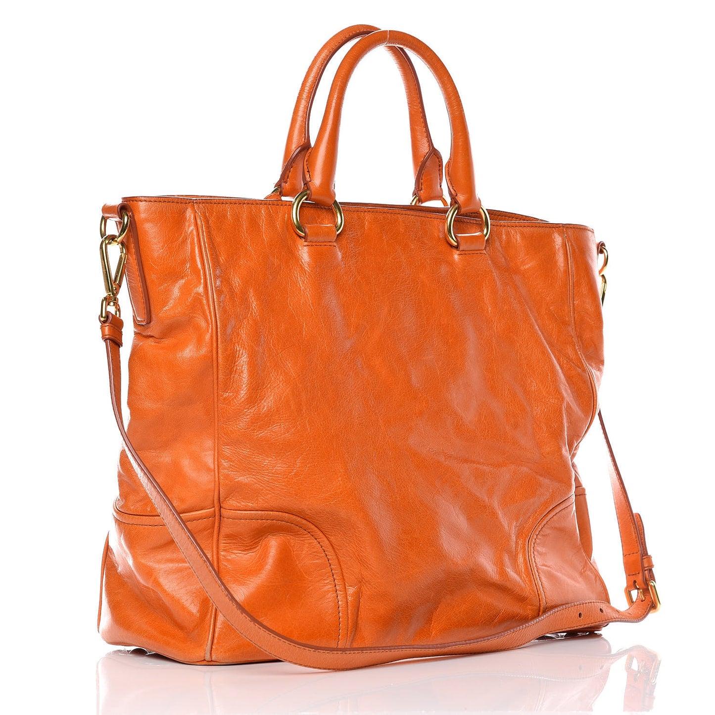 Vitello Shine Top Handle Tote Papaya