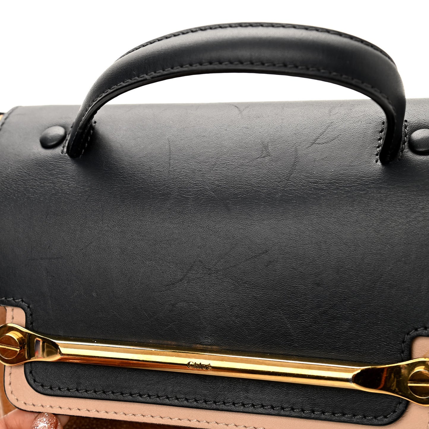 Calfskin Medium Clare Top Handle Bag Tan Black