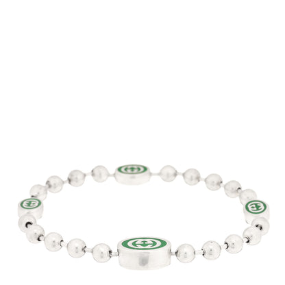 Gucci Sterling Silver Enamel Interlocking G Boule Chain Bracelet Green 2 of 3