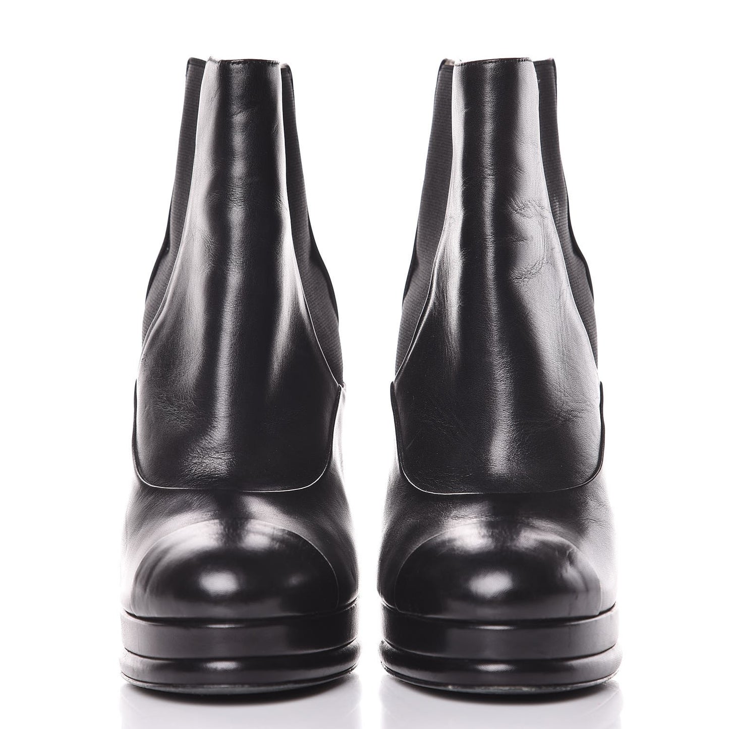 Calfskin Elastic Cap Toe Ankle Boots Booties Heels 37 Black