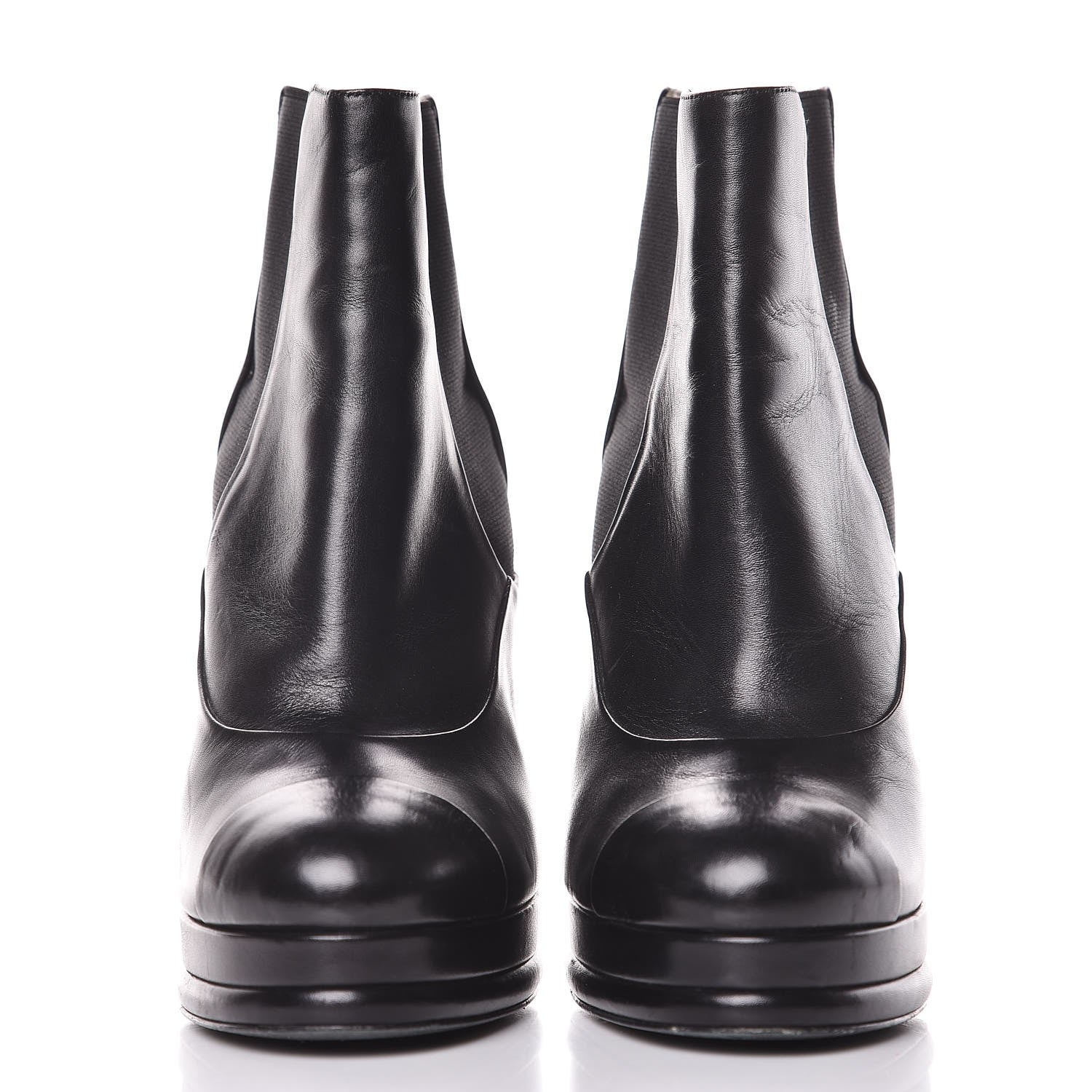 Chanel Calfskin Elastic Cap Toe Ankle Boots Booties Heels 37 Black 15 of 22