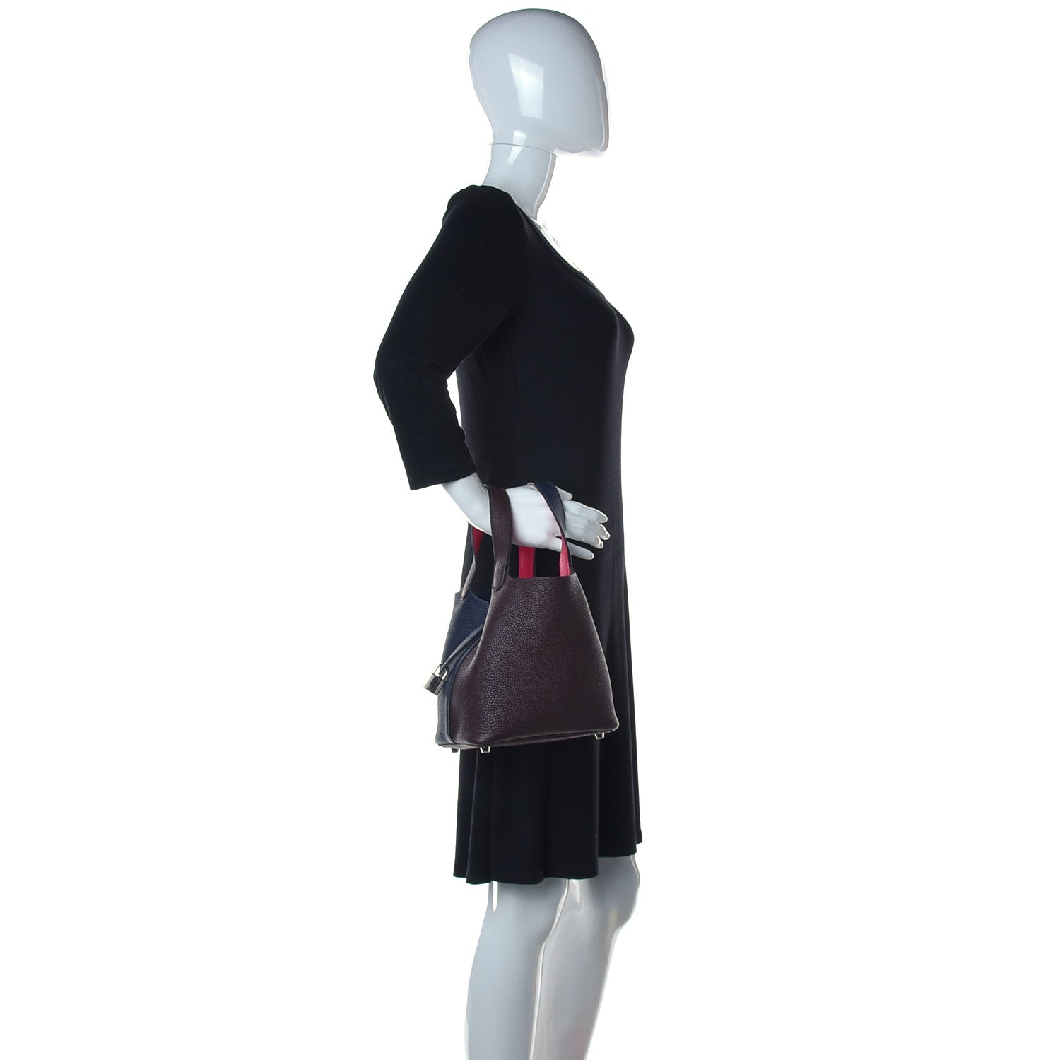 Hermes Taurillon Clemence Casaque Picotin Lock 18 PM Bleu Nuit Rouge Sellier Framboise 2 of 10