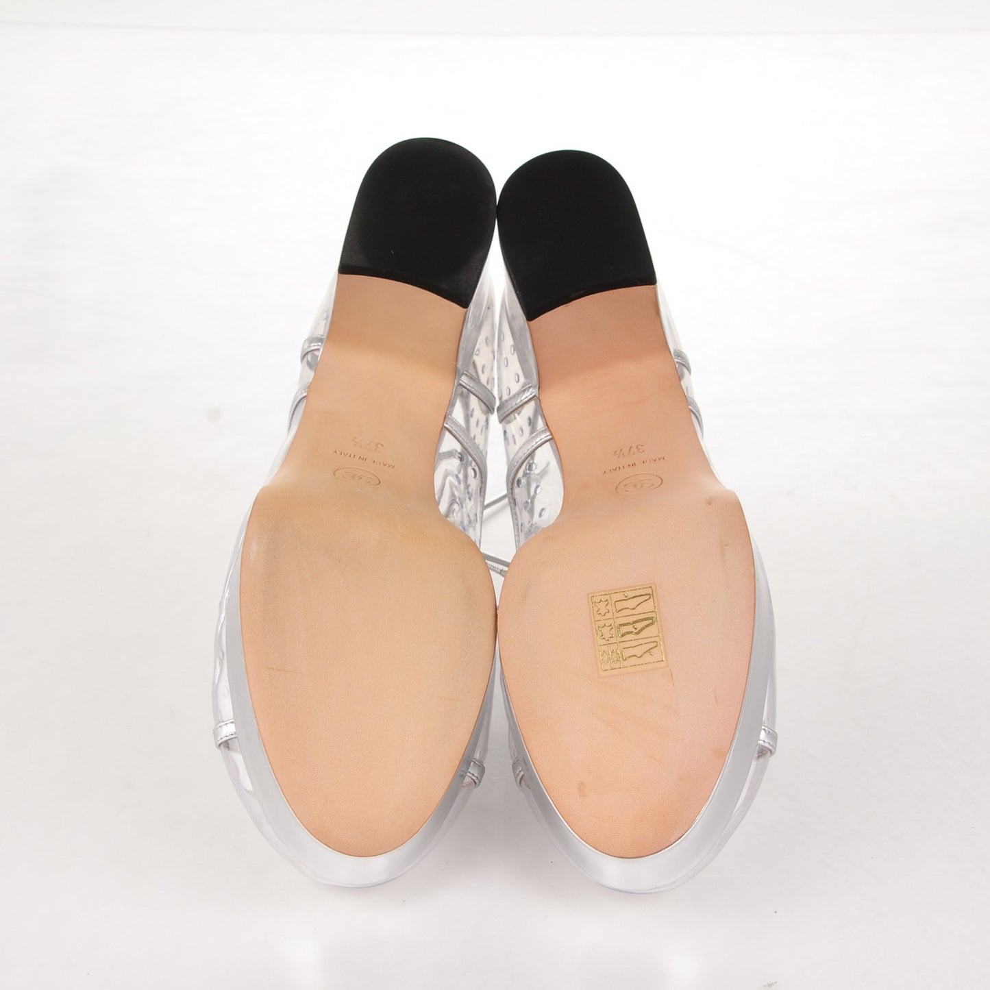 Metallic Calfskin PVC Cap Toe Lace Up Platform Heels 37.5 Silver