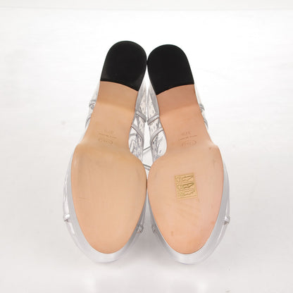 Chanel Metallic Calfskin PVC Cap Toe Lace Up Platform Heels 37.5 Silver 5 of 7