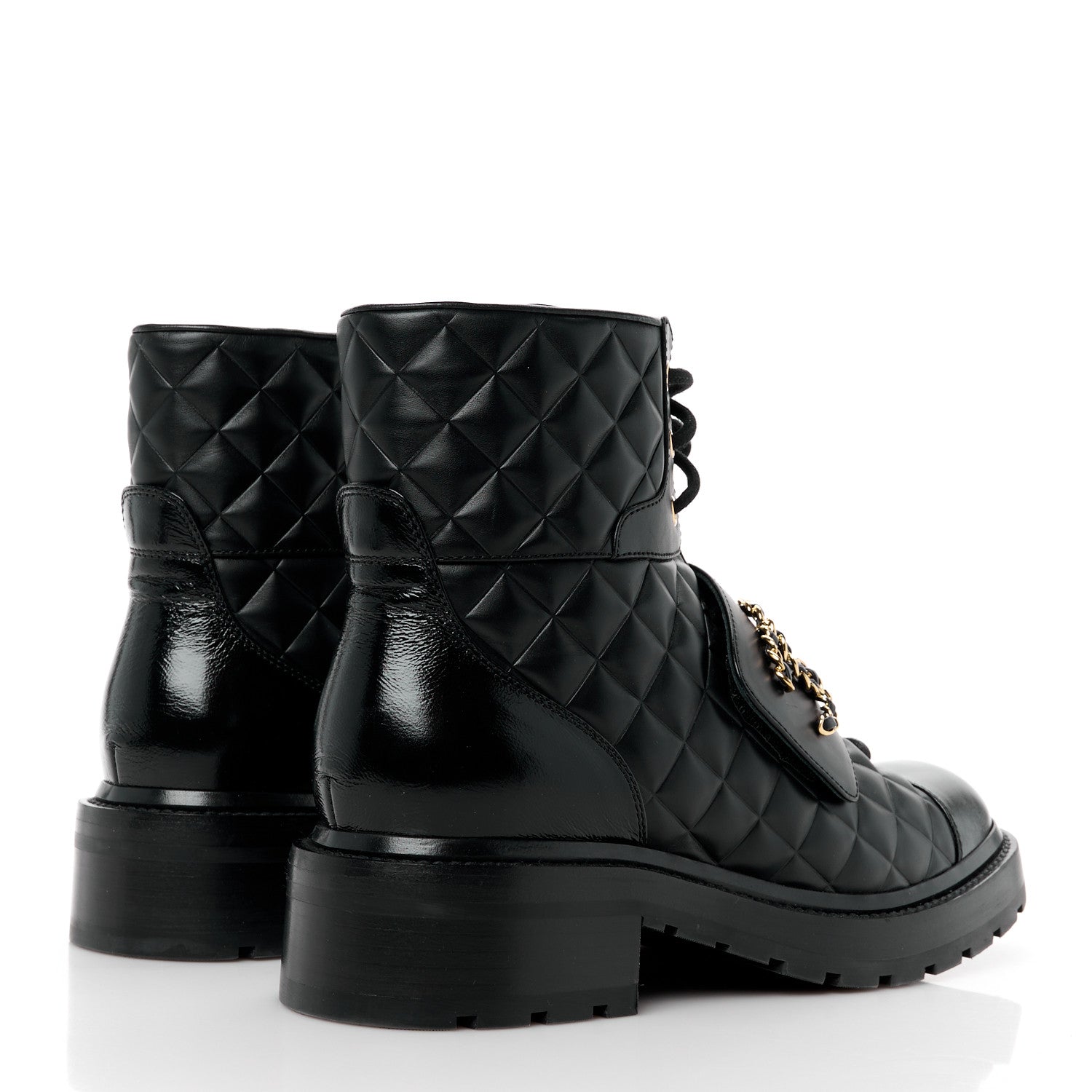 Chanel Shiny Calfskin Quilted Lace Up Combat Boots 39.5 Black 4 of 10