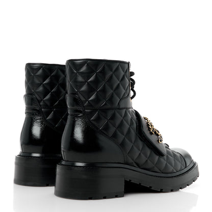 Chanel Shiny Calfskin Quilted Lace Up Combat Boots 39.5 Black 4 of 10