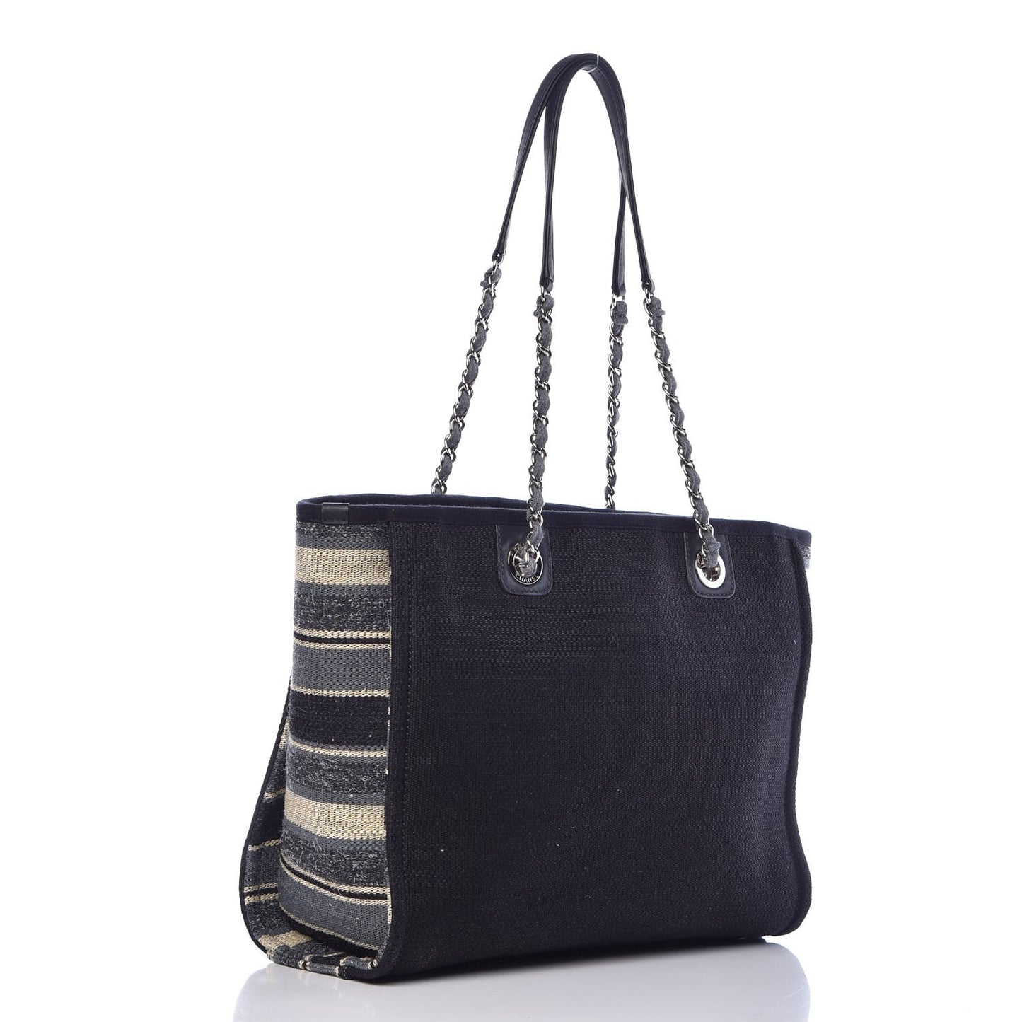 Striped Canvas Small Deauville Tote Dark Blue