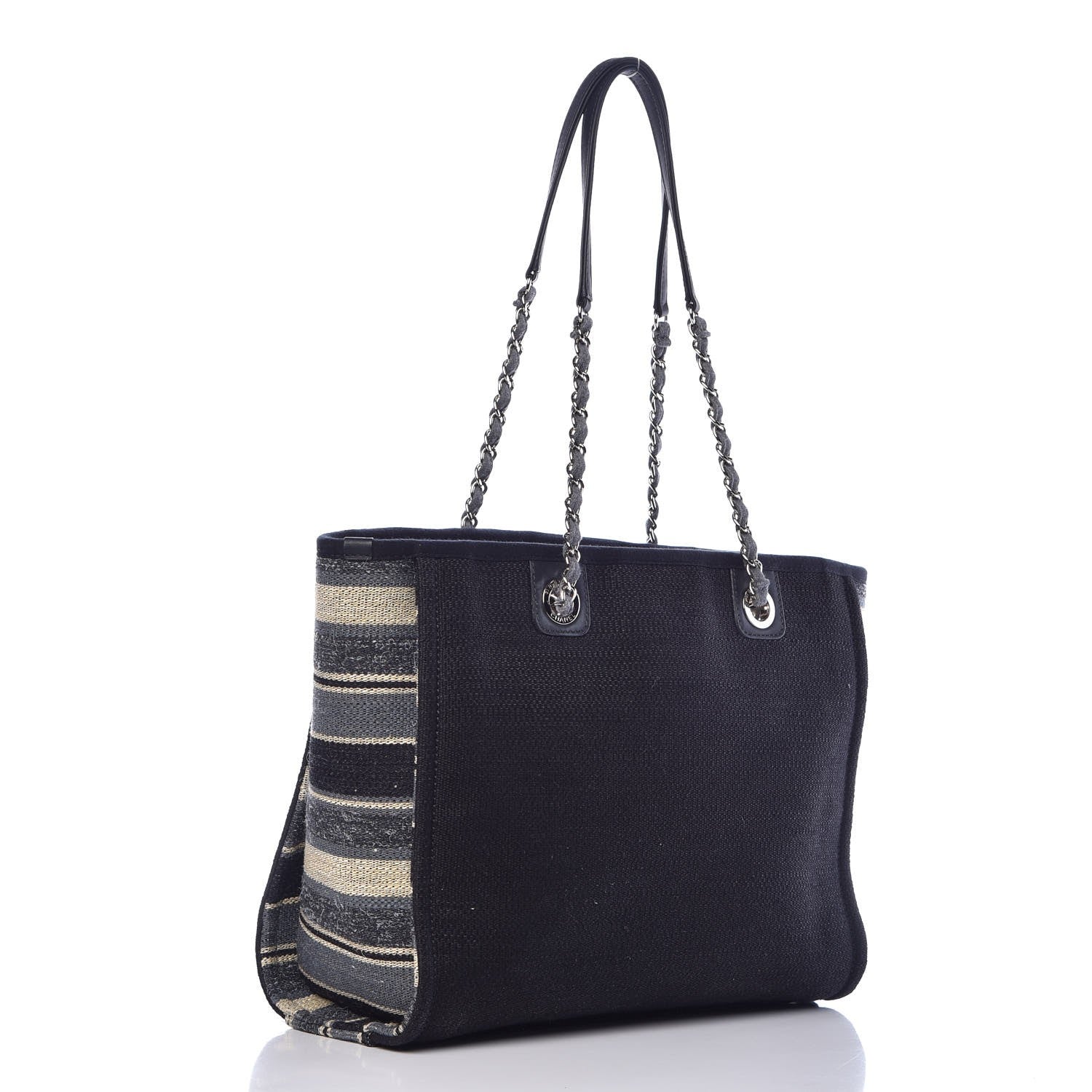Chanel Striped Canvas Small Deauville Tote Dark Blue 3 of 7