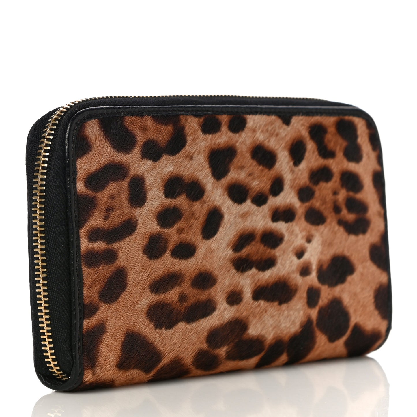 Pony Hair Leopard Print Zip Around Wallet