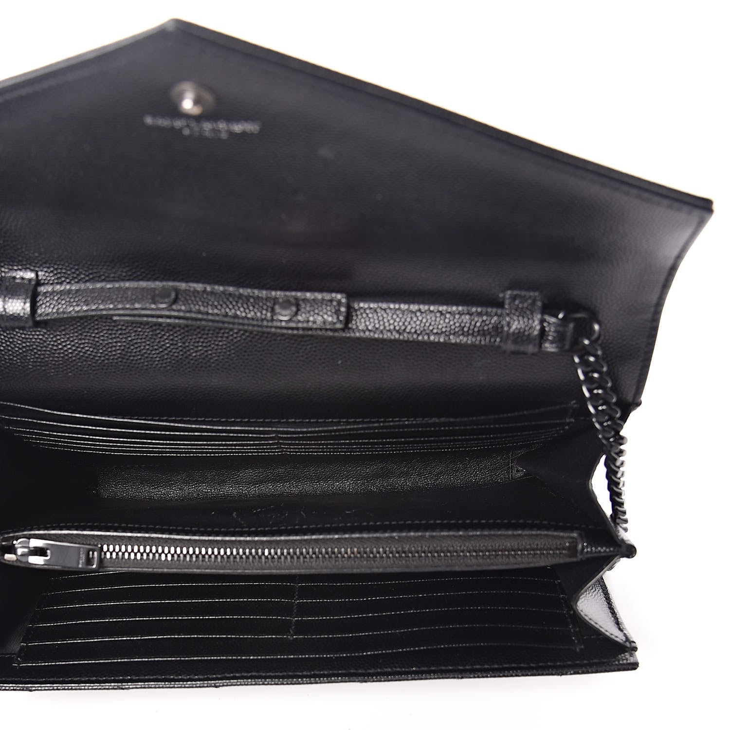 Saint Laurent Grain De Poudre Matelasse Chevron Monogram Chain Wallet Black 5 of 11