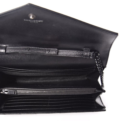 Saint Laurent Grain De Poudre Matelasse Chevron Monogram Chain Wallet Black 5 of 11