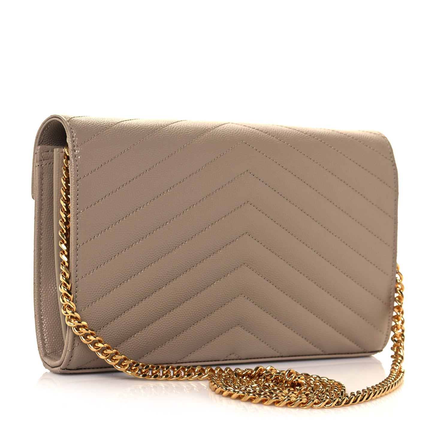 Grain De Poudre Matelasse Chevron Monogram Chain Wallet Deep Beige