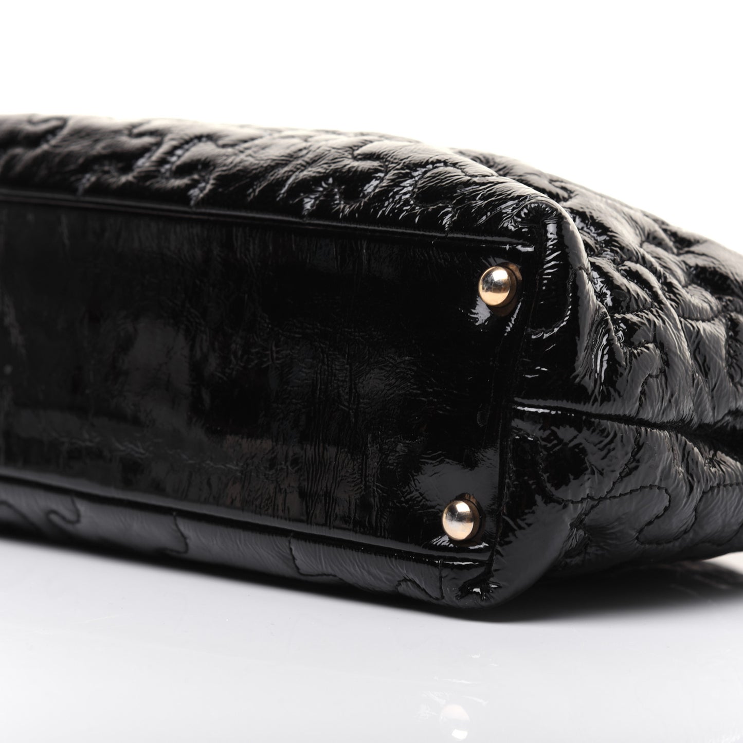 Crackled Patent Puzzle Tote Black