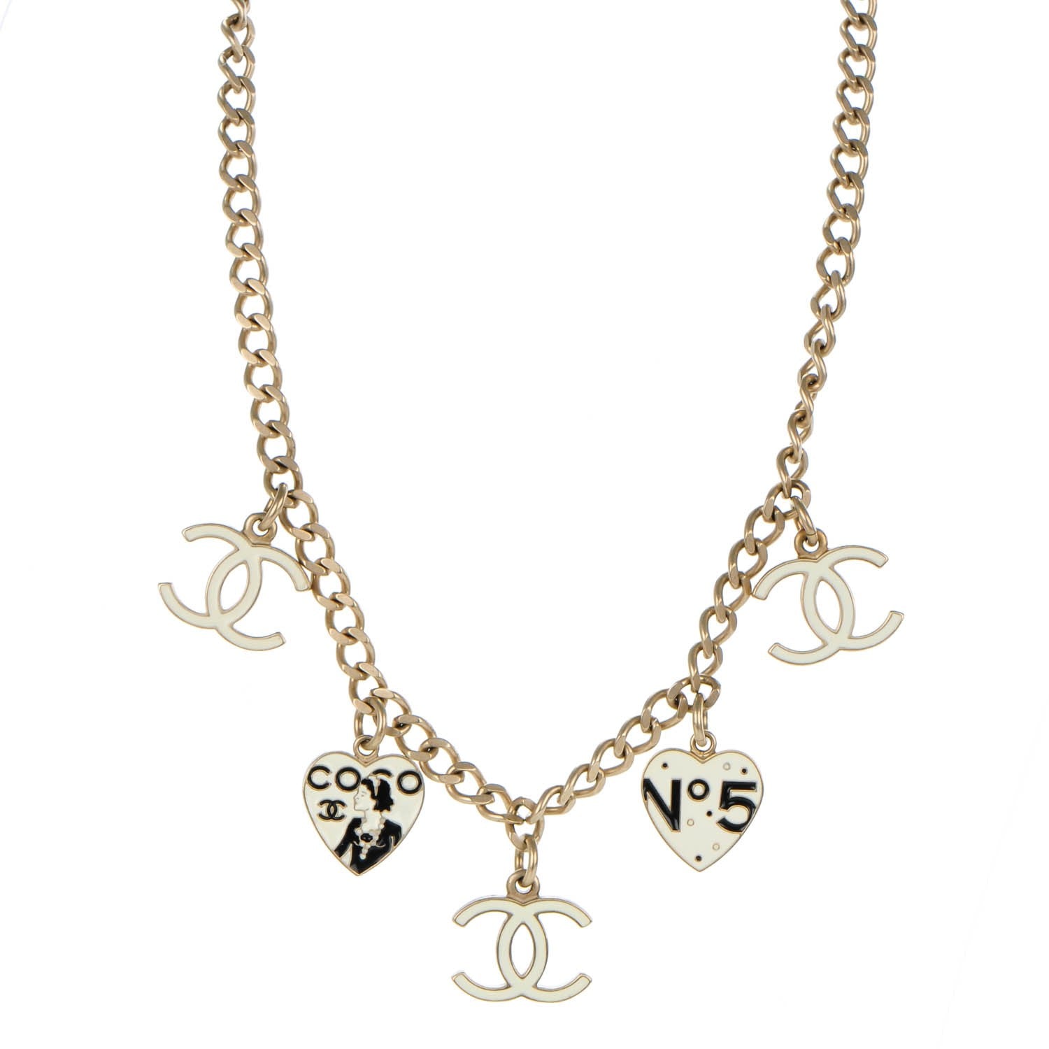 Chanel Enamel Heart CC Charm Necklace White Gold 1 of 3