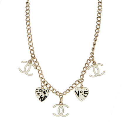 Chanel Enamel Heart CC Charm Necklace White Gold 1 of 3