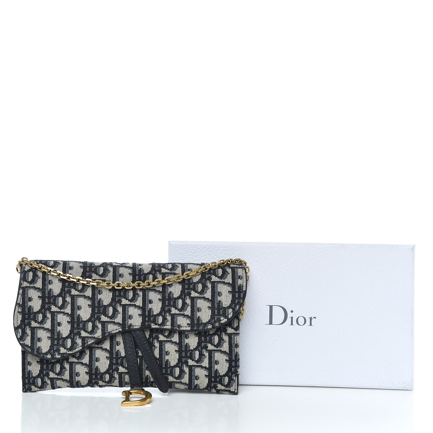 Christian Dior Oblique Saddle Chain Wallet Blue 11 of 11