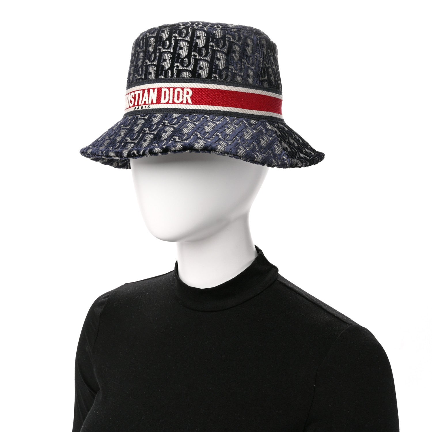 Christian Dior Velvet Oblique Large Brim Bucket Hat 58 Bleu Red 2 of 9