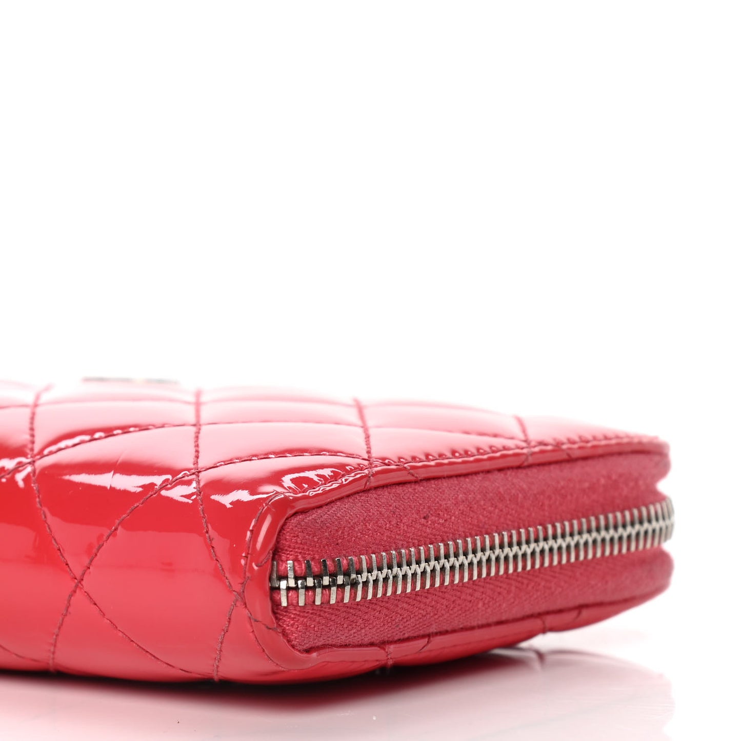 Patent Quilted Large Gusset Zip Around Wallet Red