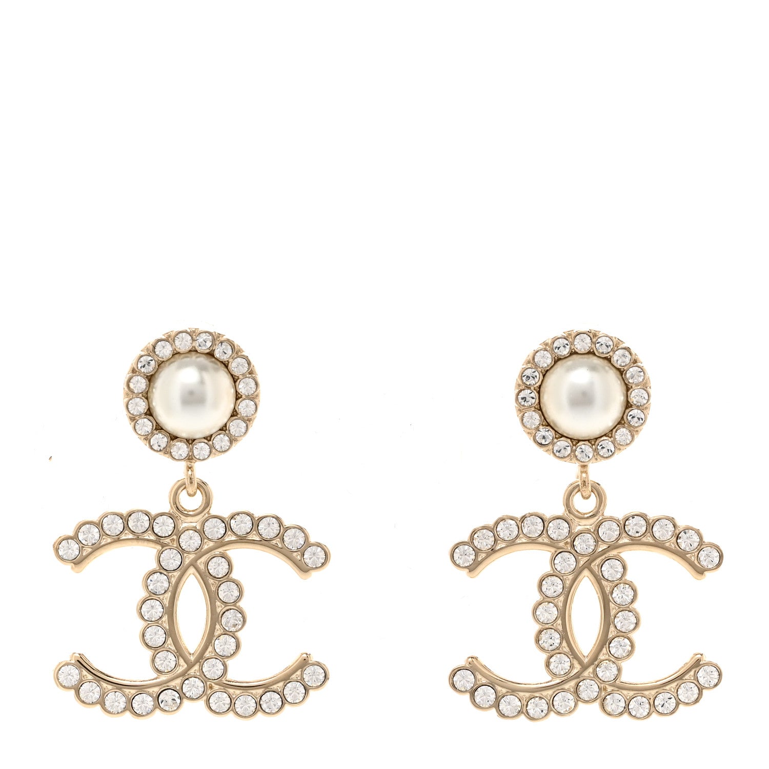 Chanel Crystal Pearl Bow-tiful CC Drop Earrings Gold 1 of 5
