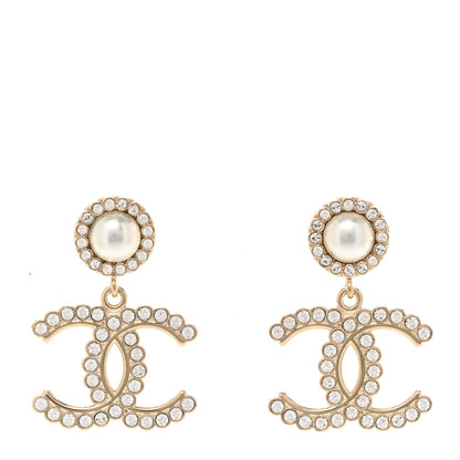 Chanel Crystal Pearl Bow-tiful CC Drop Earrings Gold 1 of 5