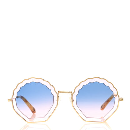 Chloe Rosie Bevelled Round Sunglasses Gold Gradient Blue 2 of 7