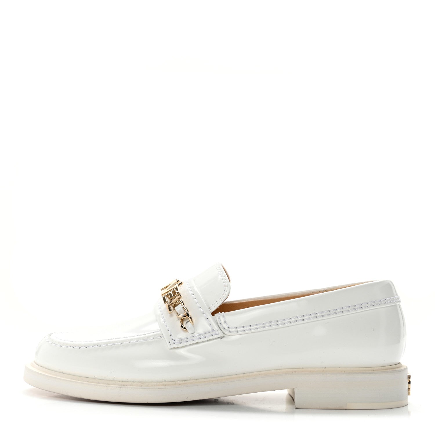 Chanel Shiny Calfskin Logo Loafers 35.5 White 1 of 11