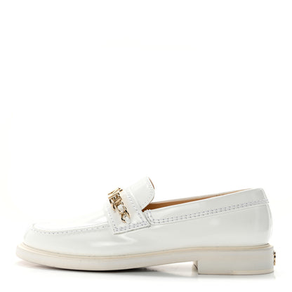 Chanel Shiny Calfskin Logo Loafers 35.5 White 1 of 11