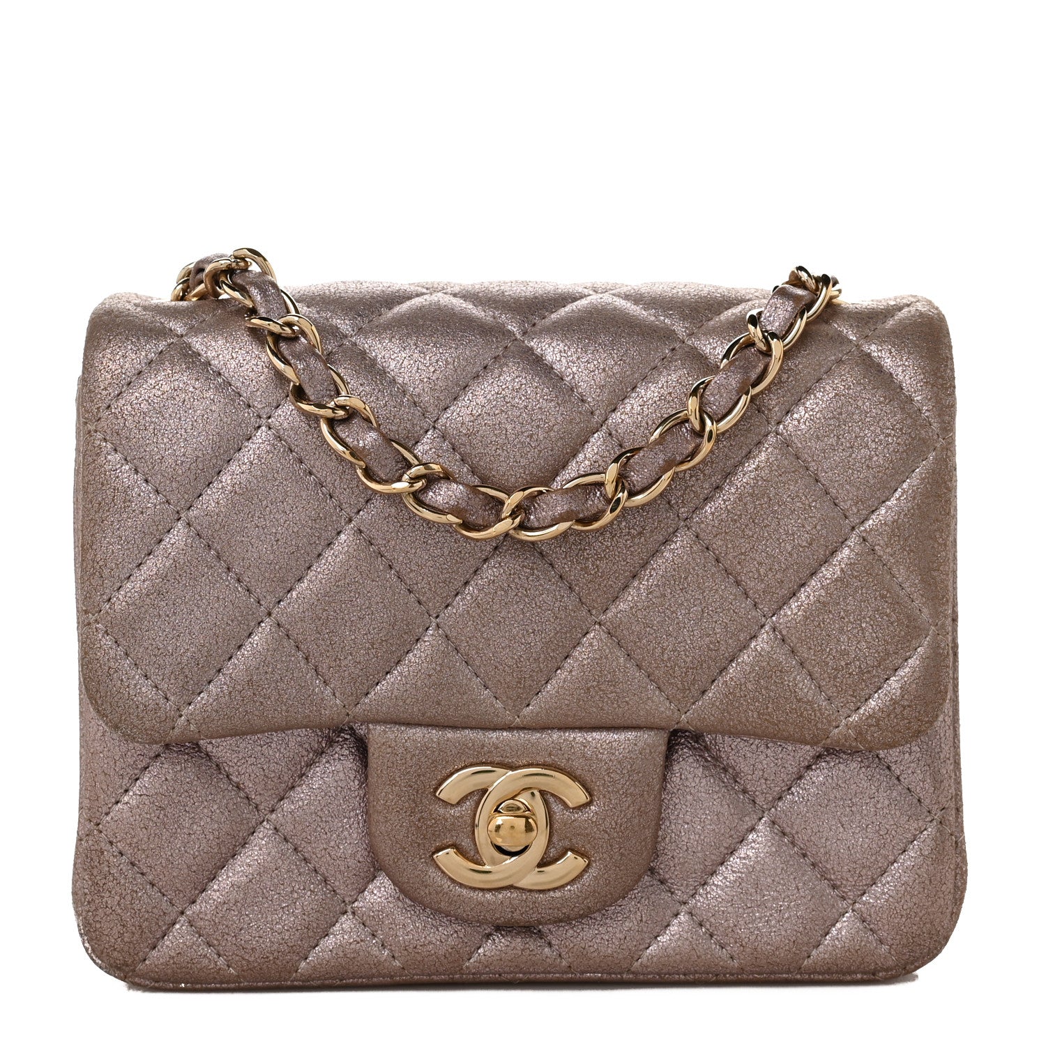 Chanel Metallic Goatskin Quilted Mini Square Flap Pink 1 of 10