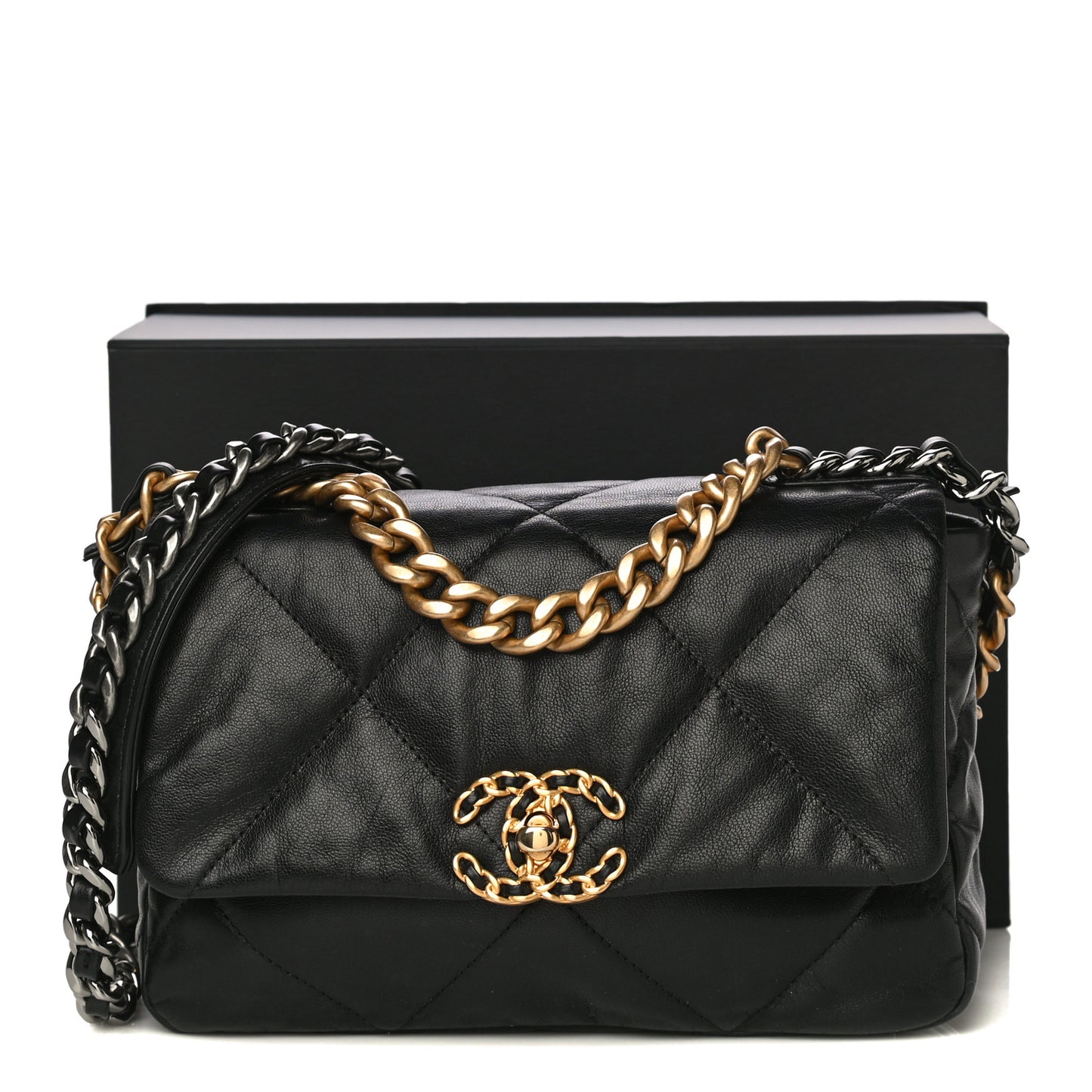 Shiny Goatskin Quilted Medium Chanel 19 Flap Black