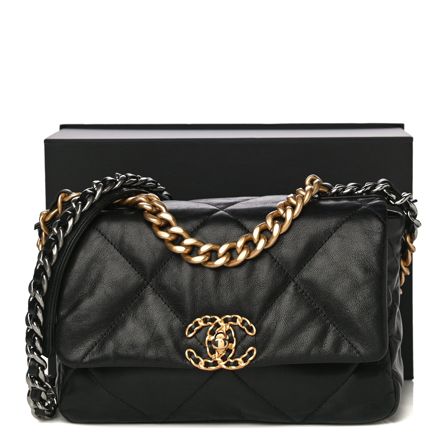 Chanel Shiny Goatskin Quilted Medium Chanel 19 Flap Black 19 of 19