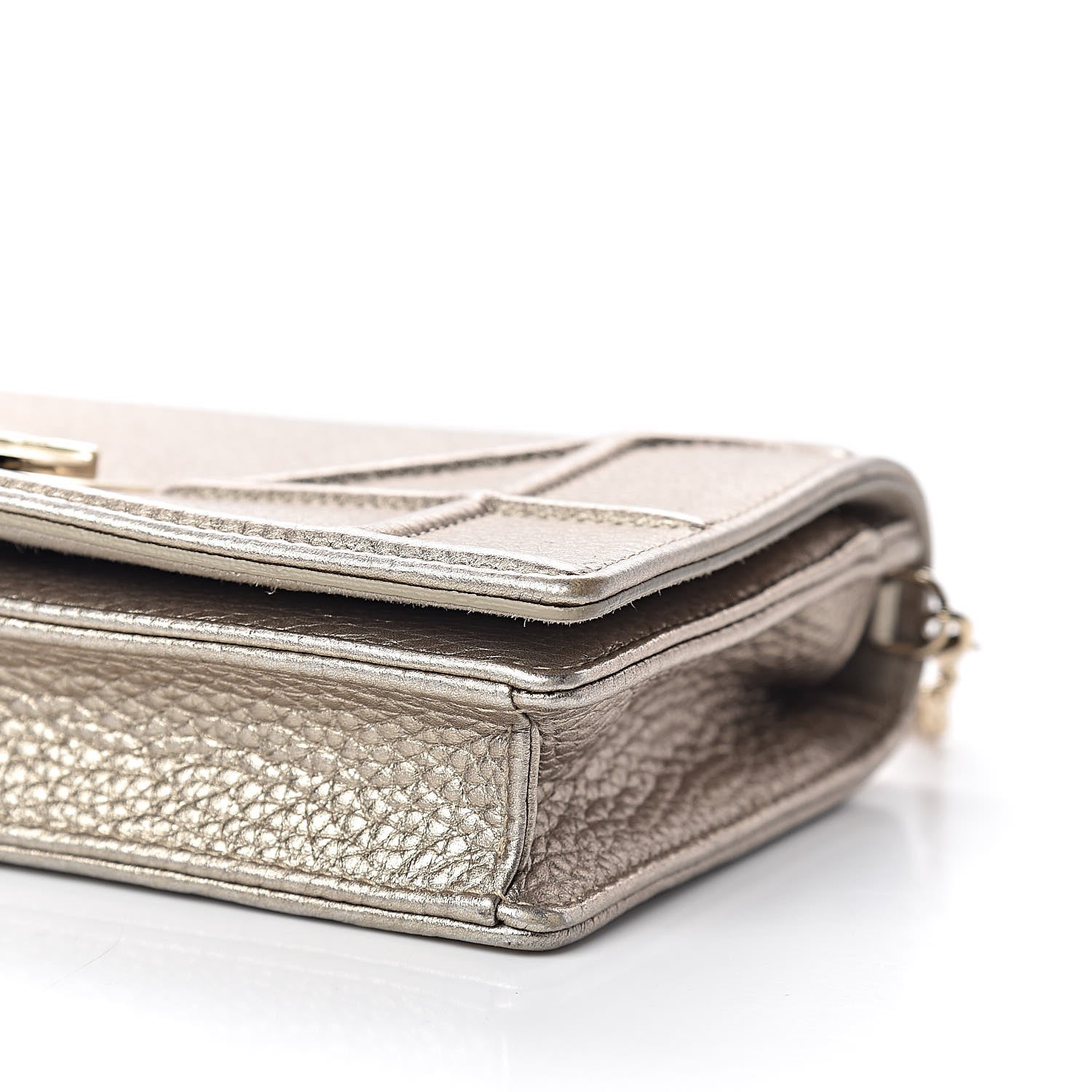 Christian Dior Metallic Grained Calfskin Diorama Wallet on Chain Pouch Light Gold 9 of 10