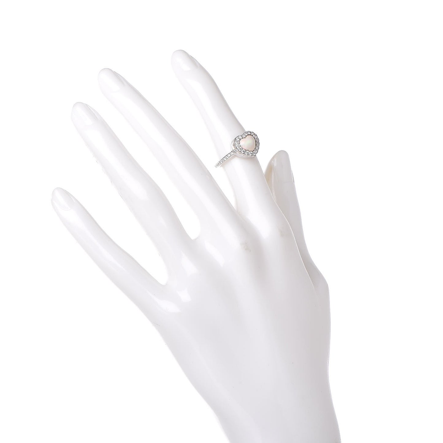18K White Gold Diamond Opal Heart Ring 51 5.75