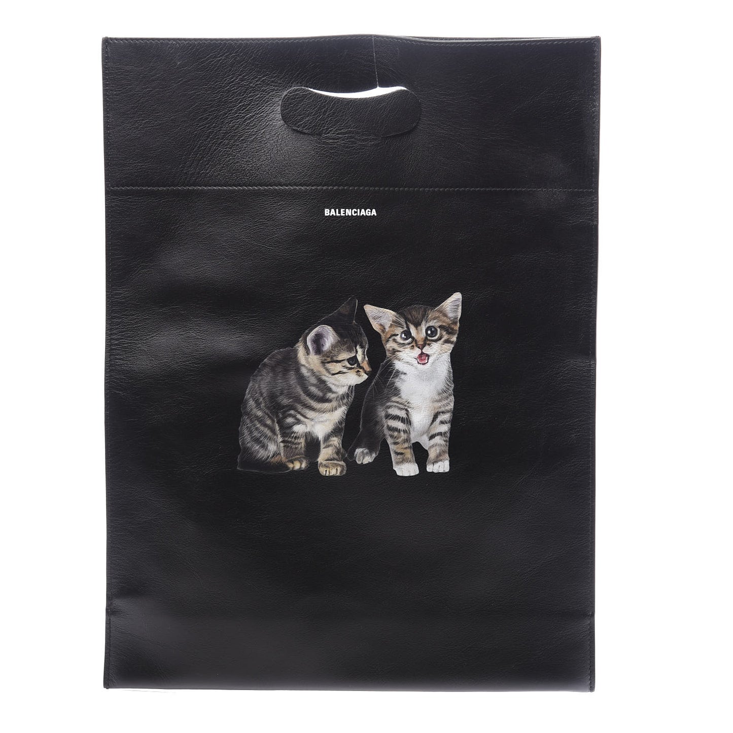 Calfskin Printed Kitten Plastic Bag Shopper S Black