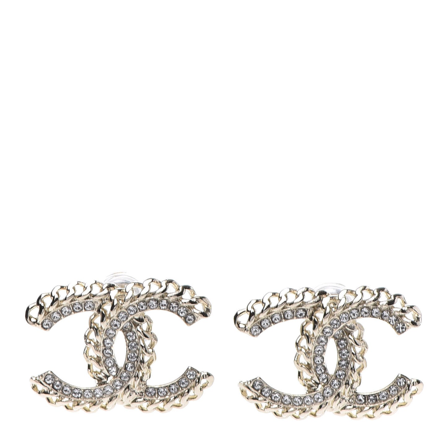 Crystal Chain CC Earrings Gold