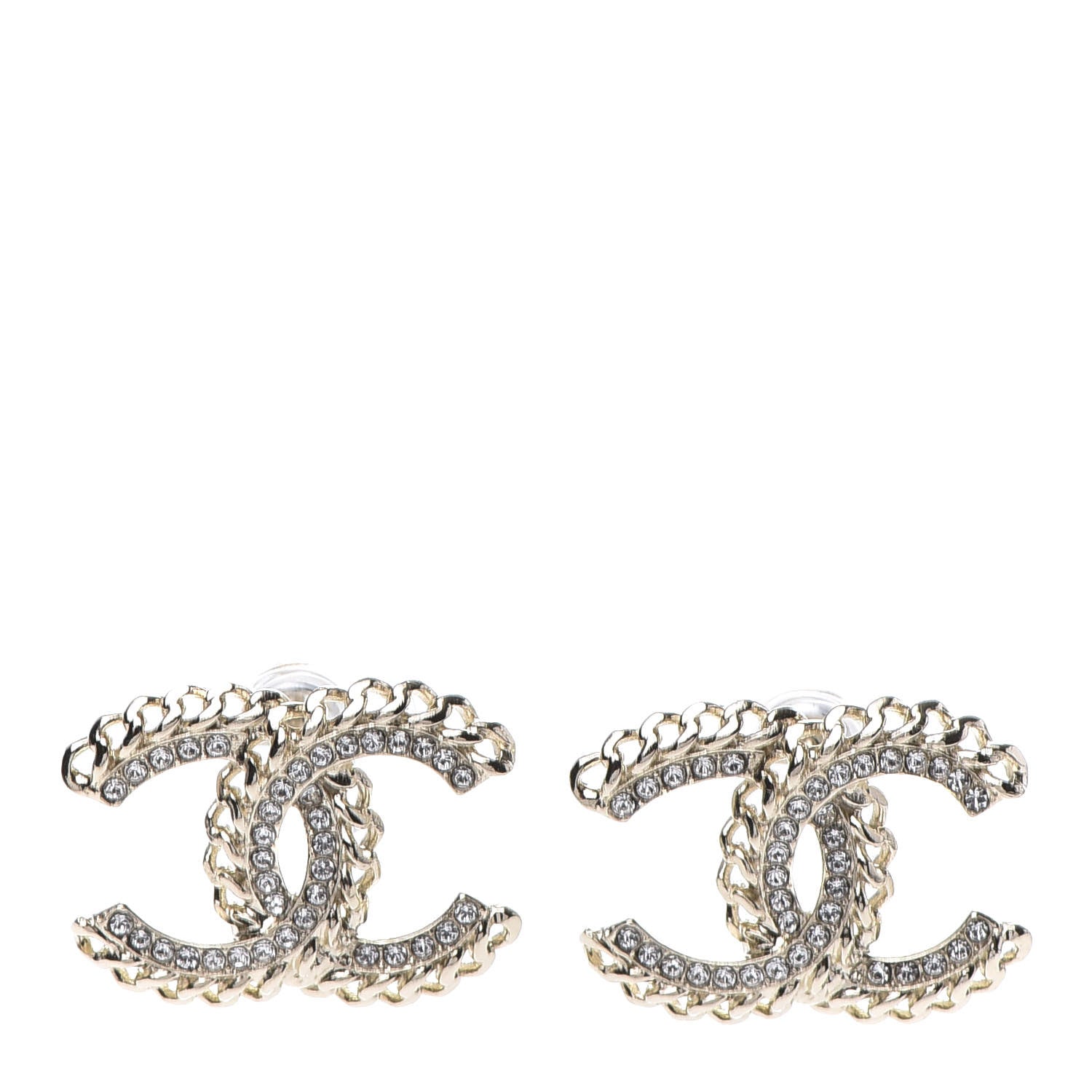 Chanel Crystal Chain CC Earrings Gold 1 of 5