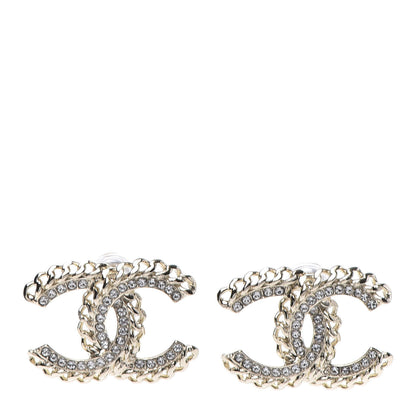 Chanel Crystal Chain CC Earrings Gold 1 of 5